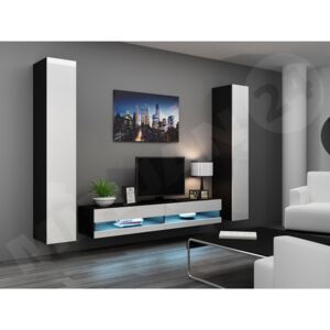 Obývací stěna Zigo New IV, Osvětlení: osvětlení LED - modré, Barva: černý / bílá lesk
