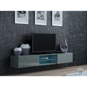 TV stolek Zigo Glass 180, Osvětlení: osvětlení LED RGB - barevné, Barva: šedá / šedá lesk