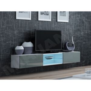 TV stolek Zigo Glass 180, Osvětlení: osvětlení LED RGB - barevné, Barva: bílá / šedá lesk