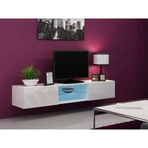 TV stolek Zigo Glass 180, Osvětlení: osvětlení LED RGB - barevné, Barva: bílá / bílá lesk