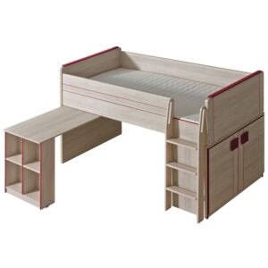 Dětská postel s psacím stolem Zumino Z15, Barva: dub santana / červená