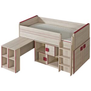 Dětská multifunkční postel Zumino Z19, Barva: dub santana / červená