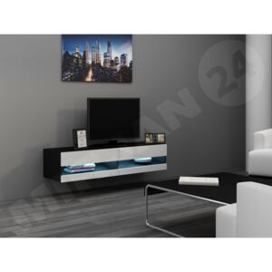 TV stolek Zigo New 140, Osvětlení: osvětlení LED - bílé, Barva: černý / bílá lesk