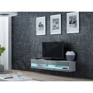 TV stolek Zigo New 140, Osvětlení: osvětlení LED - modré, Barva: bílá / šedá lesk