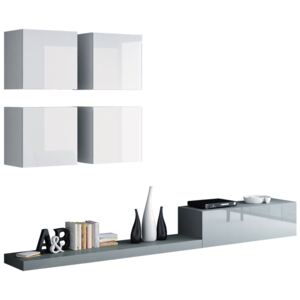 Obývací stěna Pixso II, Barva: šedá + šedá lesk / bílá + bílá lesk