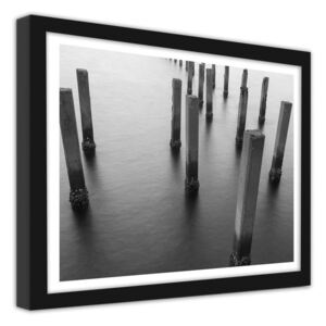 CARO Obraz v rámu - Concrete Breakwaters 70x50 cm Černá