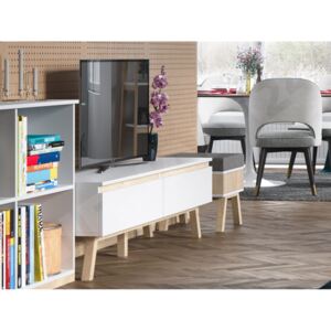 TV stolek Glama, Barva: bílá / bílá + bukové dřevo