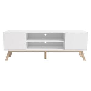 TV stolek Kasrula, Barva: bílá / bílá + bukové dřevo