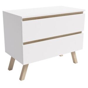 Noční stolek Oretan, Barva: bílá / bílá + bukové dřevo