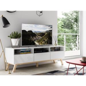 TV stolek Ymon II, Barva: bílá / bílá + bukové dřevo