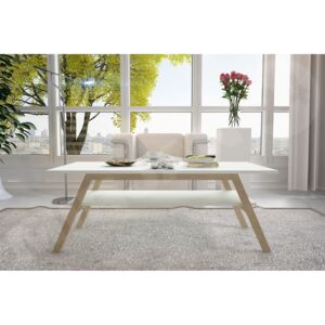 Konferenční stolek Racl, Barva: bílá / bílá + bukové dřevo