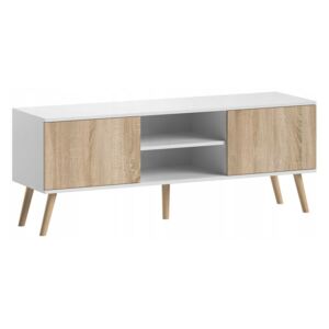 TV stolek Menero, Barva: bílá / sonoma + bukové dřevo