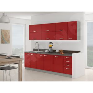 Kuchyně Multiline IV, Barva: šedá / červený lesk, Dřez: ne, Příborník: ne, Pracovní deska do kuchyně: bez pracovní desky