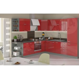 Kuchyně Multiline I, Barva: šedá / červený lesk, Dřez: ano, Příborník: ano, Pracovní deska do kuchyně: s pracovní deskou