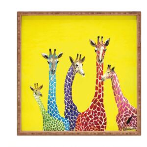 Dřevěný dekorativní servírovací tác Giraffes, 40 x 40 cm