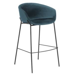 Kave Home Tyrkysová sametová barová židle LaForma Zadine 74 cm