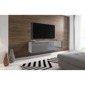 TV stolek/skříňka Slant 160 (bílá matná + šedý lesk) (s osvětlením)