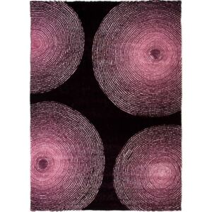 Luxusní kusový koberec Kruhy viskóza 3D fialový, Velikosti 140x190cm