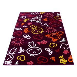 Dětský kusový koberec Kresby fialový, Velikosti 100x200cm