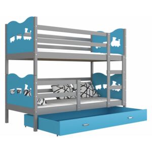 Patrová postel MAXIM včetně úložného prostoru (Šedá), Modrá