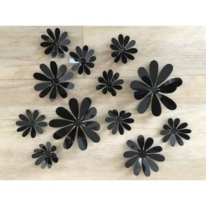 3D květy na zeď černé 12 ks průměr 5 cm až 9,4 cm