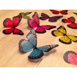 3D dekorace motýlci pestrobarevní 18 ks šíře 5 a 6,5 cm