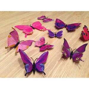 3D dekorace motýlci růžová fialová 12 ks 12 ks 5 až 12 cm