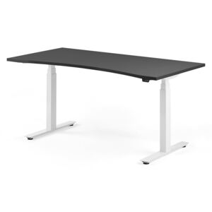 AJ Produkty Výškově stavitelný stůl Modulus, vykrojený, 1600x800 mm, bílý rám, černá
