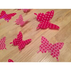 3D dekorace motýlci růžoví s puntíky 12 ks 5 až 12 cm