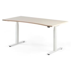 AJ Produkty Výškově stavitelný stůl Modulus, vykrojený, 1600x800 mm, bílý rám, bříza