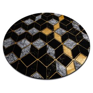 Koberce Łuszczów Kulatý koberec GLOSS moderni 400B 86 stylový, glamour, art deco, 3D geometrický černý / zlato kruh 120 cm