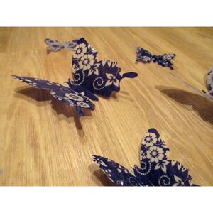3D motýlci modří s květy 12 ks 7 až 12 cm