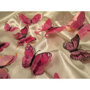 3D motýli s dvojitými křídly růžoví 12 ks 5 až 12 cm