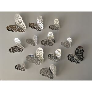 Luxusní 3D motýli na zeď stříbrní III 8 až 12 cm