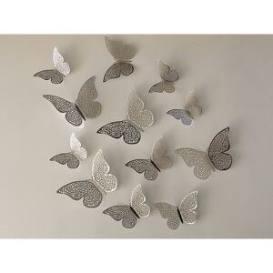 Luxusní 3D motýli na zeď stříbrní II 8 až 12 cm