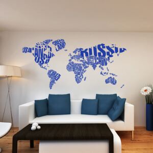 GLIX Mapa světa - samolepka na zeď Modrá 200 x 100 cm