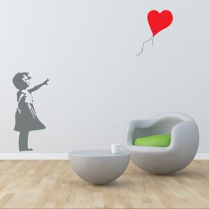 GLIX Banksy "Girl with Baloon" - samolepka na zeď Šedá a červená 30 x 70 cm