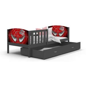 Dětská postel se šuplíkem TAMI R - 190x80 cm - šedá/superhrdina