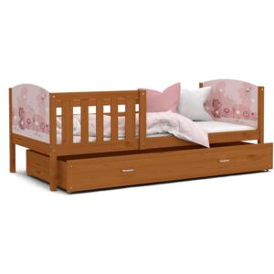Dětská postel se šuplíkem TAMI R - 160x80 cm - olše/kočička