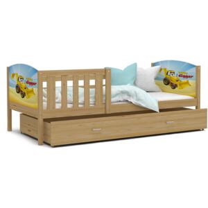 Dětská postel se šuplíkem TAMI R - 160x80 cm - borovice/bagr
