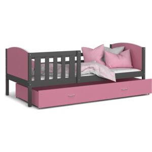 Dětská postel se šuplíkem TAMI R - 160x80 cm - růžovo-šedá
