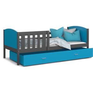 Dětská postel se šuplíkem TAMI R - 160x80 cm - modro-šedá