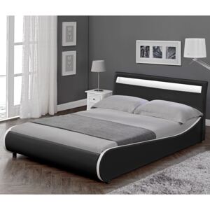 Corium® Moderní manželská postel HTB - 1041 - koženka - s LED podsvietením - 140x200cm (černá)