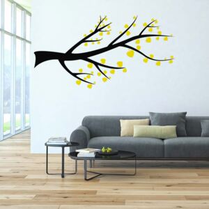 GLIX Větev se srdíčky - samolepka na zeď Žlutá 100 x 50 cm
