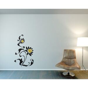 GLIX Květinová dekorace VI. - samolepka na zeď Černá a žlutá 50 x 85 cm