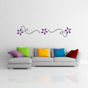GLIX Květinová dekorace - samolepka na zeď Šedá a fialová 100 x 25 cm