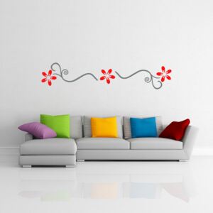 GLIX Květinová dekorace - samolepka na zeď Šedá a červená 140 x 30 cm