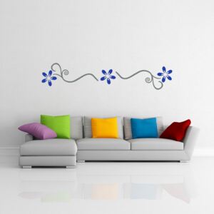 GLIX Květinová dekorace - samolepka na zeď Šedá a modrá 100 x 25 cm
