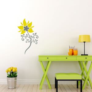 GLIX Květinová dekorace - samolepka na zeď Šedá a žlutá 50 x 90 cm