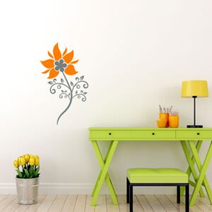 GLIX Květinová dekorace - samolepka na zeď Šedá a oranžová 50 x 90 cm